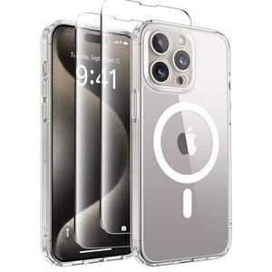 Transparent MagSafe-Compatible Phone Case with Screen Protector for 15 Pro